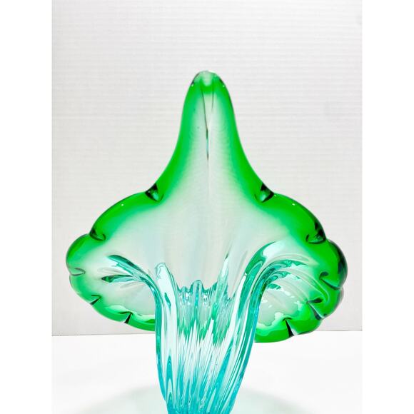 Murano Italian Blown Blue Green Turquoise Glass "Jack In The Pulpit" Vase - Picture 10 of 16
